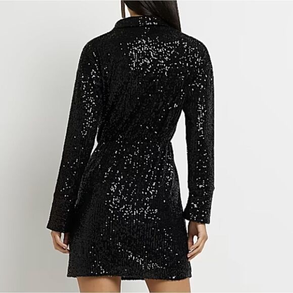 BRAND NEW FOREVER 21 BLACK SEQUINS LONG SLEEVE WRAP MINI V-NECK DRESS - Picture 12 of 16